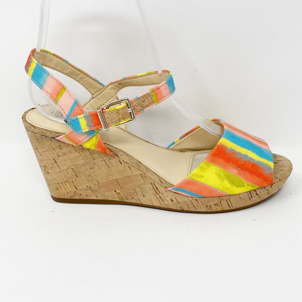 Alex Marie Multi color y2k 90's Canvas Cork Wedge Ankle Strap Sandal SZ 6.5